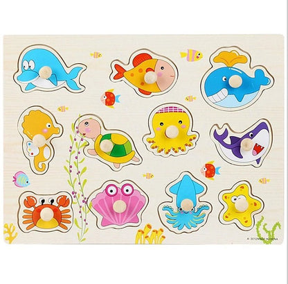 🧩 Puzzle Montessori en Bois 30 cm (Animaux et Véhicules) - jouetsbebe.com