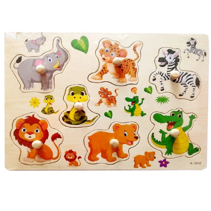 🧩 Puzzle Montessori en Bois 30 cm (Animaux et Véhicules) - jouetsbebe.com