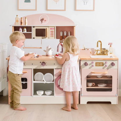 Robud Kids Wooden Pink Play Kitchen All in 1 Corner Set Includes Oven Refrigerator Washer Perfect Birthday Gift for Little Chefs - jouetsbebe.com
