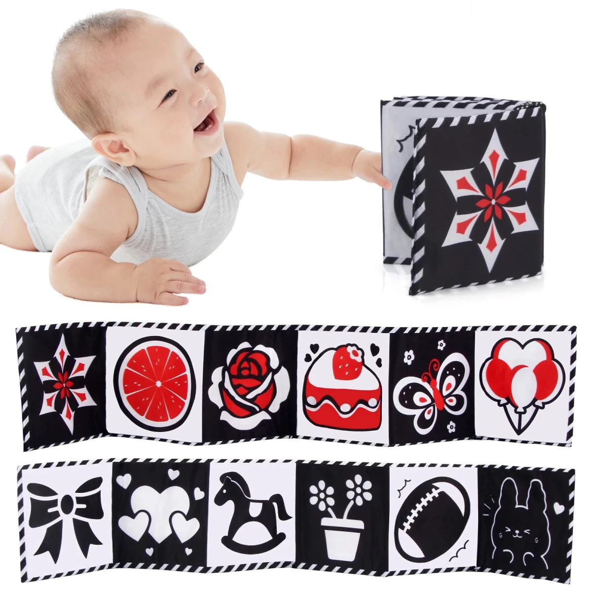 Sensory Cloth Book High Contrast Baby Toys 0M+ Newborn Crib Toys Black and White Animal Cloth Books Montessori Baby Book - jouetsbebe.com