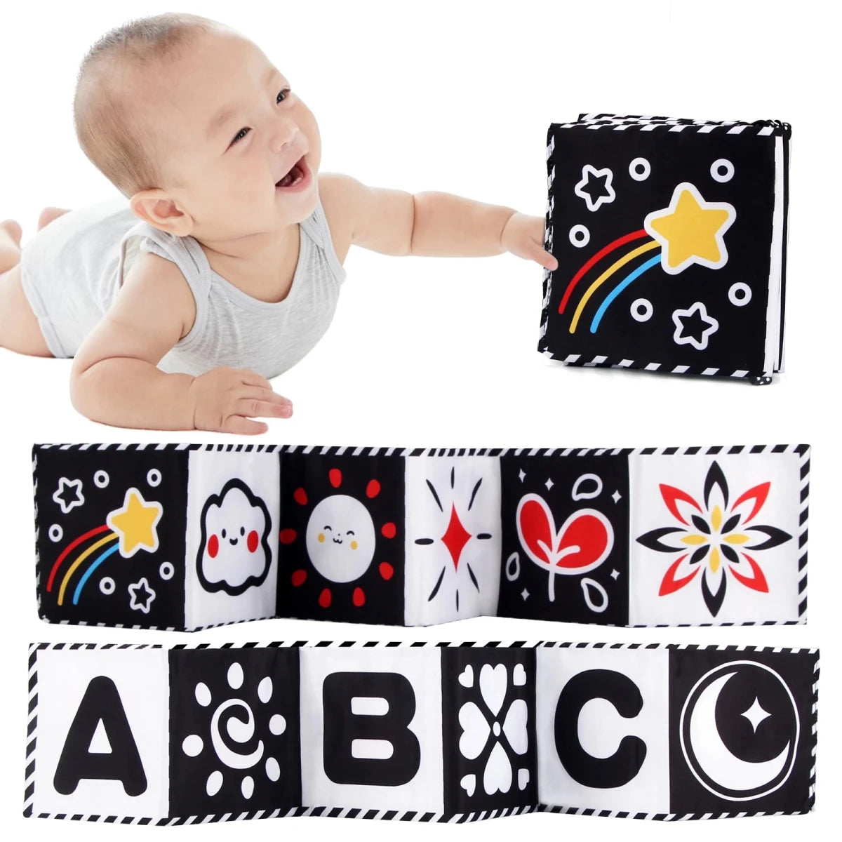 Sensory Cloth Book High Contrast Baby Toys 0M+ Newborn Crib Toys Black and White Animal Cloth Books Montessori Baby Book - jouetsbebe.com