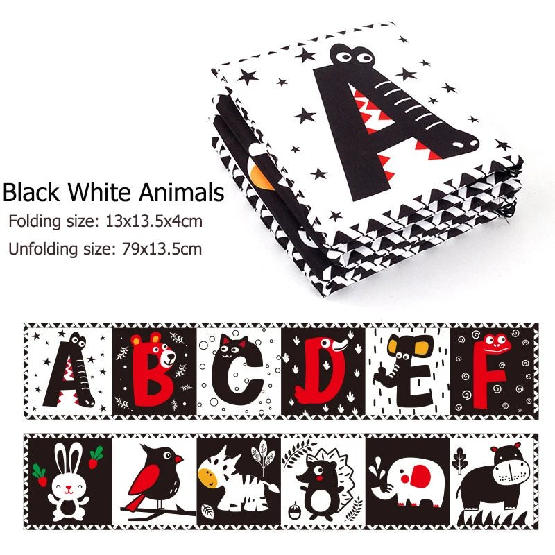 Sensory Cloth Book High Contrast Baby Toys 0M+ Newborn Crib Toys Black and White Animal Cloth Books Montessori Baby Book - jouetsbebe.com