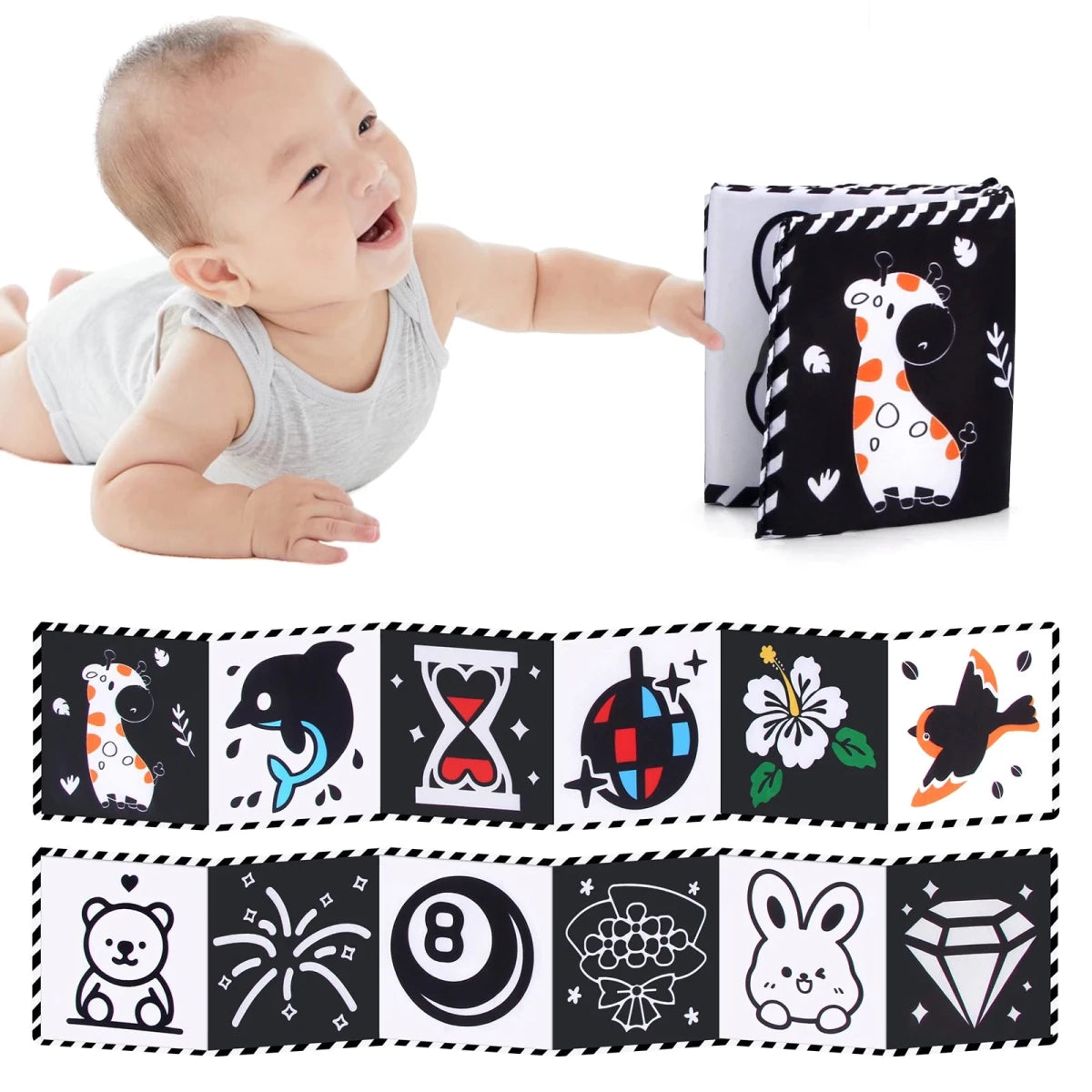 Sensory Cloth Book High Contrast Baby Toys 0M+ Newborn Crib Toys Black and White Animal Cloth Books Montessori Baby Book - jouetsbebe.com