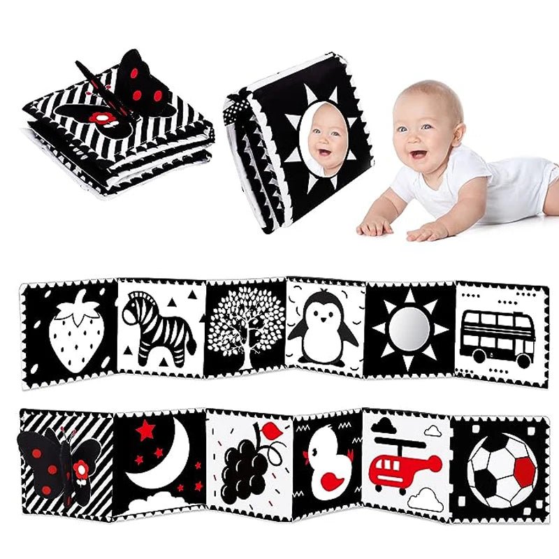 Sensory Cloth Book High Contrast Baby Toys 0M+ Newborn Crib Toys Black and White Animal Cloth Books Montessori Baby Book - jouetsbebe.com
