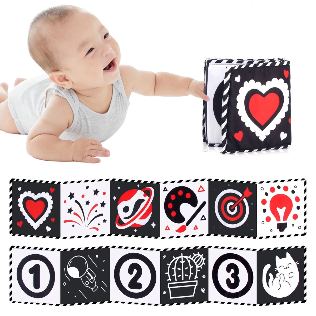 Sensory Cloth Book High Contrast Baby Toys 0M+ Newborn Crib Toys Black and White Animal Cloth Books Montessori Baby Book - jouetsbebe.com