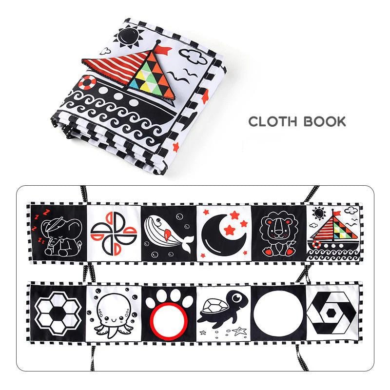 Sensory Cloth Book High Contrast Baby Toys 0M+ Newborn Crib Toys Black and White Animal Cloth Books Montessori Baby Book - jouetsbebe.com
