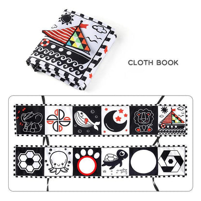 Sensory Cloth Book High Contrast Baby Toys 0M+ Newborn Crib Toys Black and White Animal Cloth Books Montessori Baby Book - jouetsbebe.com