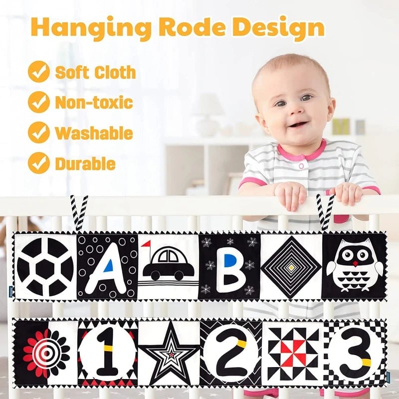 Sensory Cloth Book High Contrast Baby Toys 0M+ Newborn Crib Toys Black and White Animal Cloth Books Montessori Baby Book - jouetsbebe.com