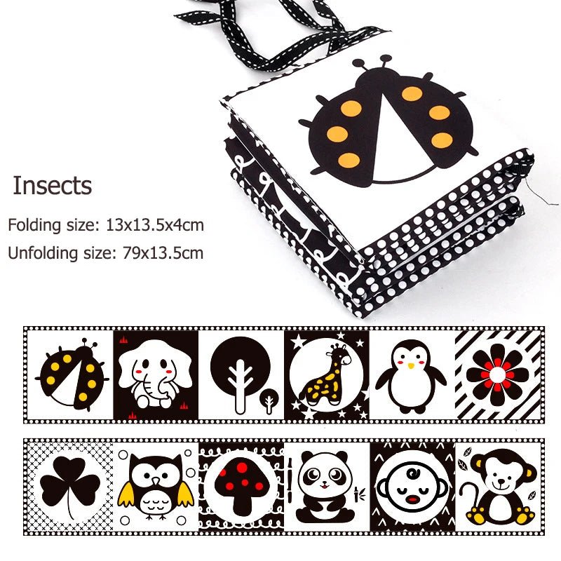 Sensory Cloth Book High Contrast Baby Toys 0M+ Newborn Crib Toys Black and White Animal Cloth Books Montessori Baby Book - jouetsbebe.com