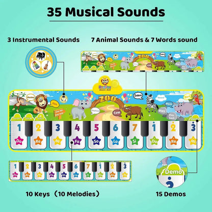Tapis Piano Musical Bébé 10 Touches – 3 Instruments et Sons Interactifs - jouetsbebe.com