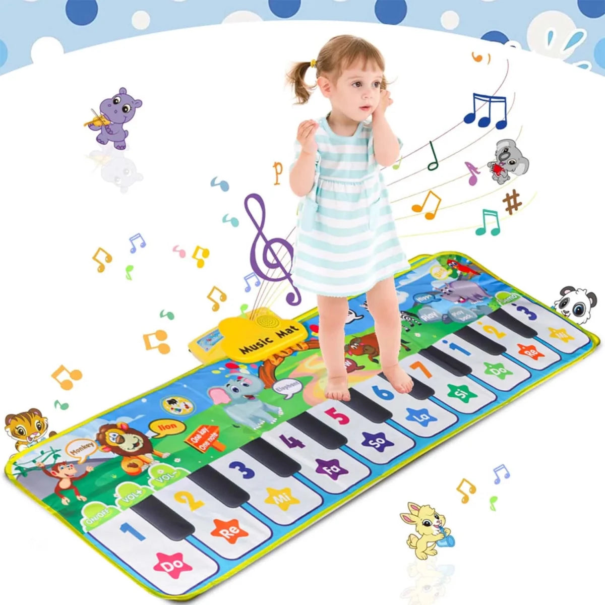 Tapis Piano Musical Bébé 10 Touches – 3 Instruments et Sons Interactifs - jouetsbebe.com