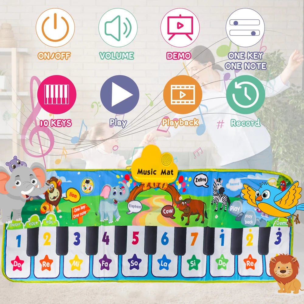 Tapis Piano Musical Bébé 10 Touches – 3 Instruments et Sons Interactifs - jouetsbebe.com