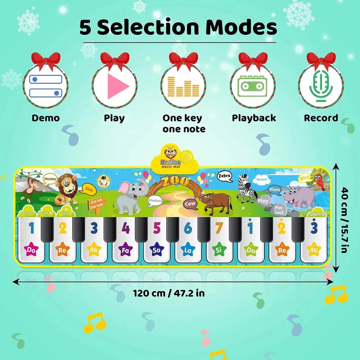 Tapis Piano Musical Bébé 10 Touches – 3 Instruments et Sons Interactifs - jouetsbebe.com