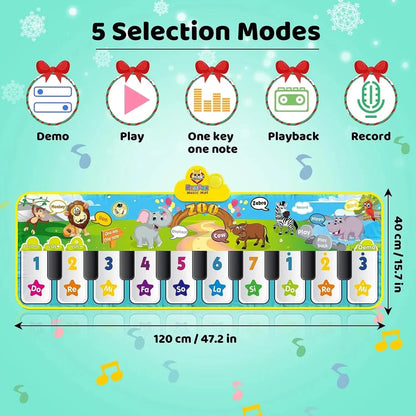 Tapis Piano Musical Bébé 10 Touches – 3 Instruments et Sons Interactifs - jouetsbebe.com