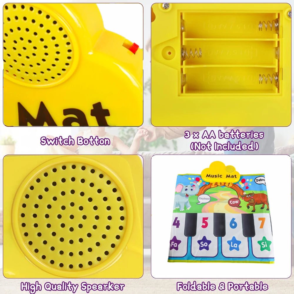 Tapis Piano Musical Bébé 10 Touches – 3 Instruments et Sons Interactifs - jouetsbebe.com