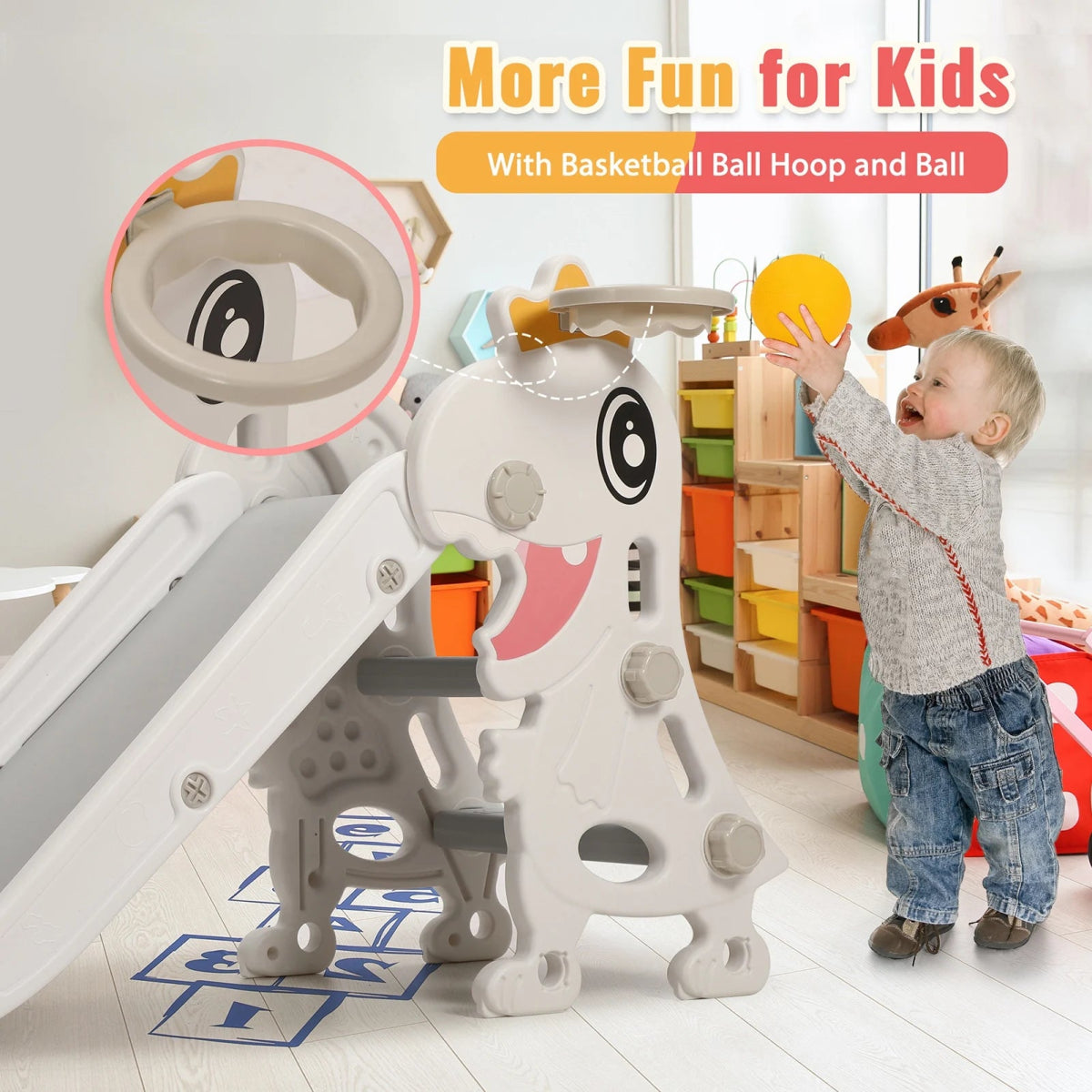 Toboggan 3 - en - 1 Dinosaure – Slide, Panier de Basket & Escalade - jouetsbebe.com