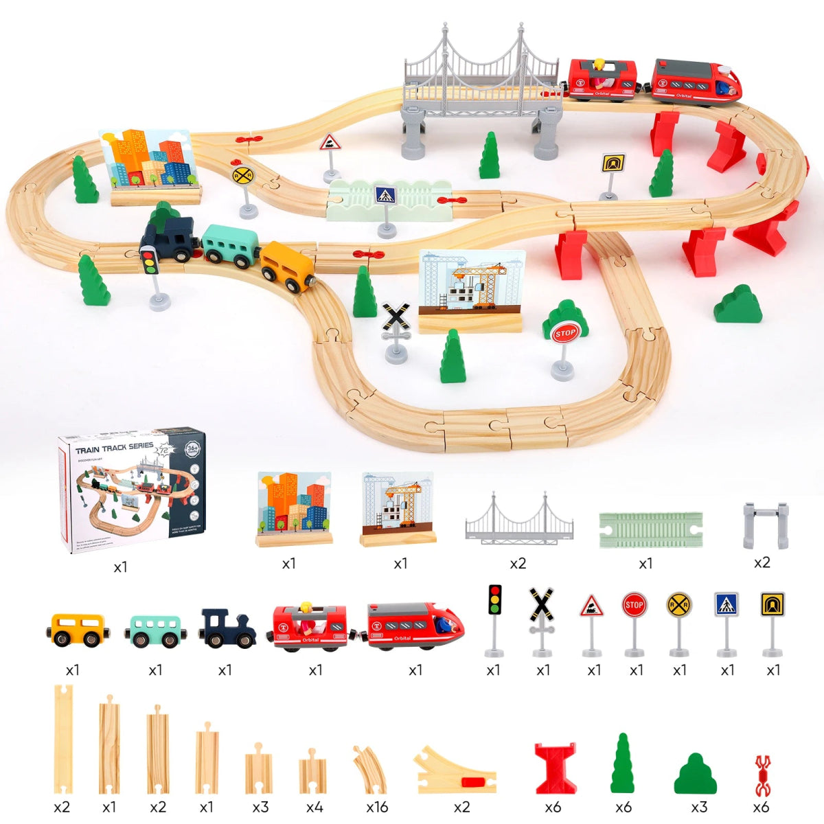 Train en Bois – Circuit Magnétique Complet avec Ponts, Rails et Accessoires - jouetsbebe.com