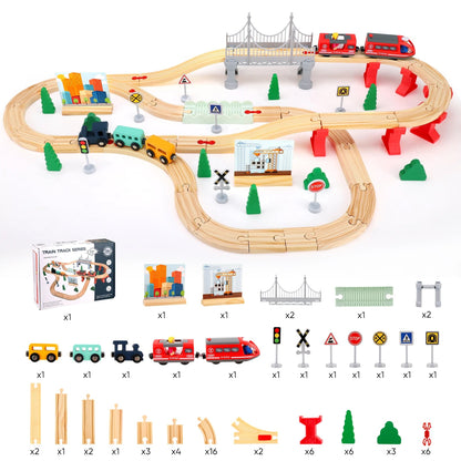 Train en Bois – Circuit Magnétique Complet avec Ponts, Rails et Accessoires - jouetsbebe.com