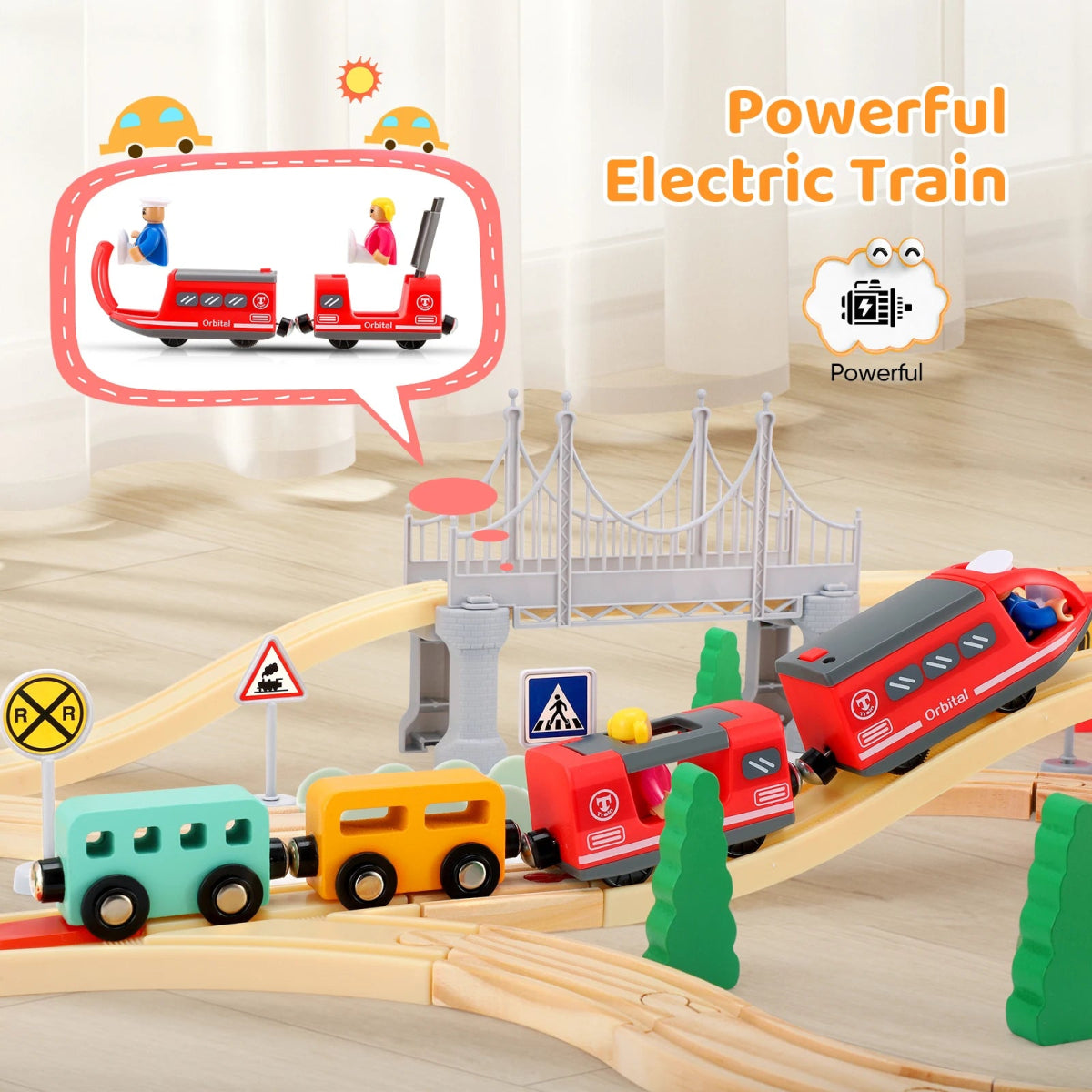 Train en Bois – Circuit Magnétique Complet avec Ponts, Rails et Accessoires - jouetsbebe.com