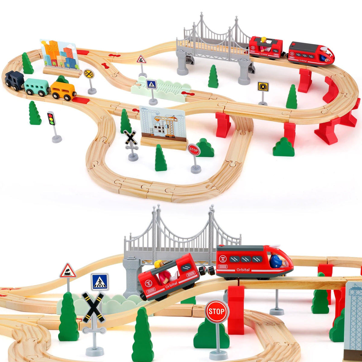 Train en Bois – Circuit Magnétique Complet avec Ponts, Rails et Accessoires - jouetsbebe.com