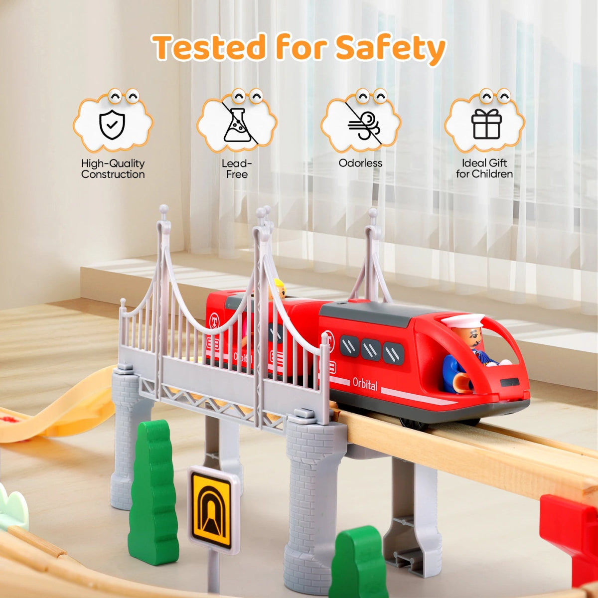 Train en Bois – Circuit Magnétique Complet avec Ponts, Rails et Accessoires - jouetsbebe.com