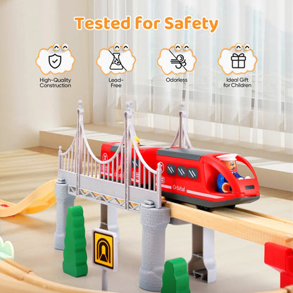 Train en Bois – Circuit Magnétique Complet avec Ponts, Rails et Accessoires - jouetsbebe.com