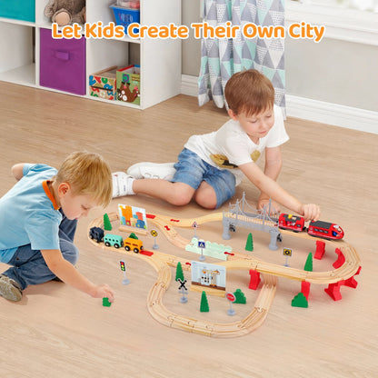 Train en Bois – Circuit Magnétique Complet avec Ponts, Rails et Accessoires - jouetsbebe.com