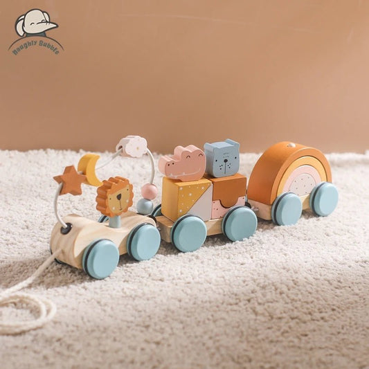 Train en Bois Montessori – Jouet Éducatif à Empiler, Tirer et Construire - jouetsbebe.com