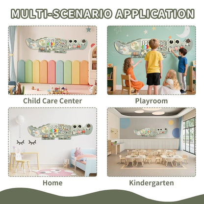 Wooden Activity Wall Board, Crocodile & Dolphins Design, Educational Sensory Panel, Montessori Learning Station - jouetsbebe.com
