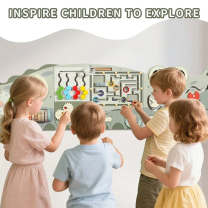 Wooden Activity Wall Board, Crocodile & Dolphins Design, Educational Sensory Panel, Montessori Learning Station - jouetsbebe.com