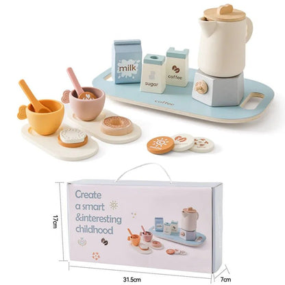 Wooden Baby Montessori Toys Coffee Teapot Simulation Kitchen Utensil BPA Free Silicone Teacup 1Year Child Pretend Play Toy Gift - jouetsbebe.com