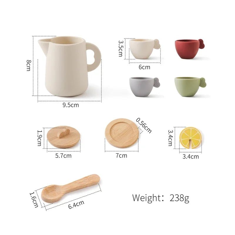 Wooden Baby Montessori Toys Coffee Teapot Simulation Kitchen Utensil BPA Free Silicone Teacup 1Year Child Pretend Play Toy Gift - jouetsbebe.com