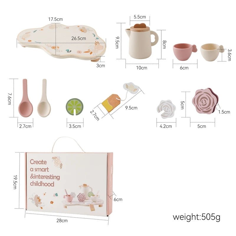 Wooden Baby Montessori Toys Coffee Teapot Simulation Kitchen Utensil BPA Free Silicone Teacup 1Year Child Pretend Play Toy Gift - jouetsbebe.com