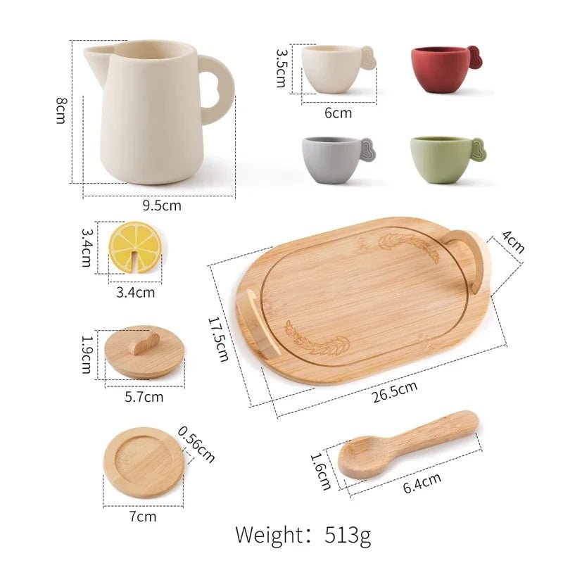 Wooden Baby Montessori Toys Coffee Teapot Simulation Kitchen Utensil BPA Free Silicone Teacup 1Year Child Pretend Play Toy Gift - jouetsbebe.com