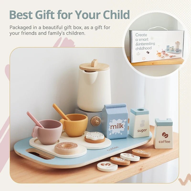 Wooden Baby Montessori Toys Coffee Teapot Simulation Kitchen Utensil BPA Free Silicone Teacup 1Year Child Pretend Play Toy Gift - jouetsbebe.com