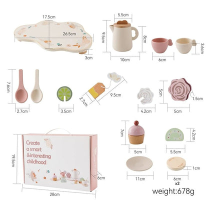 Wooden Baby Montessori Toys Coffee Teapot Simulation Kitchen Utensil BPA Free Silicone Teacup 1Year Child Pretend Play Toy Gift - jouetsbebe.com