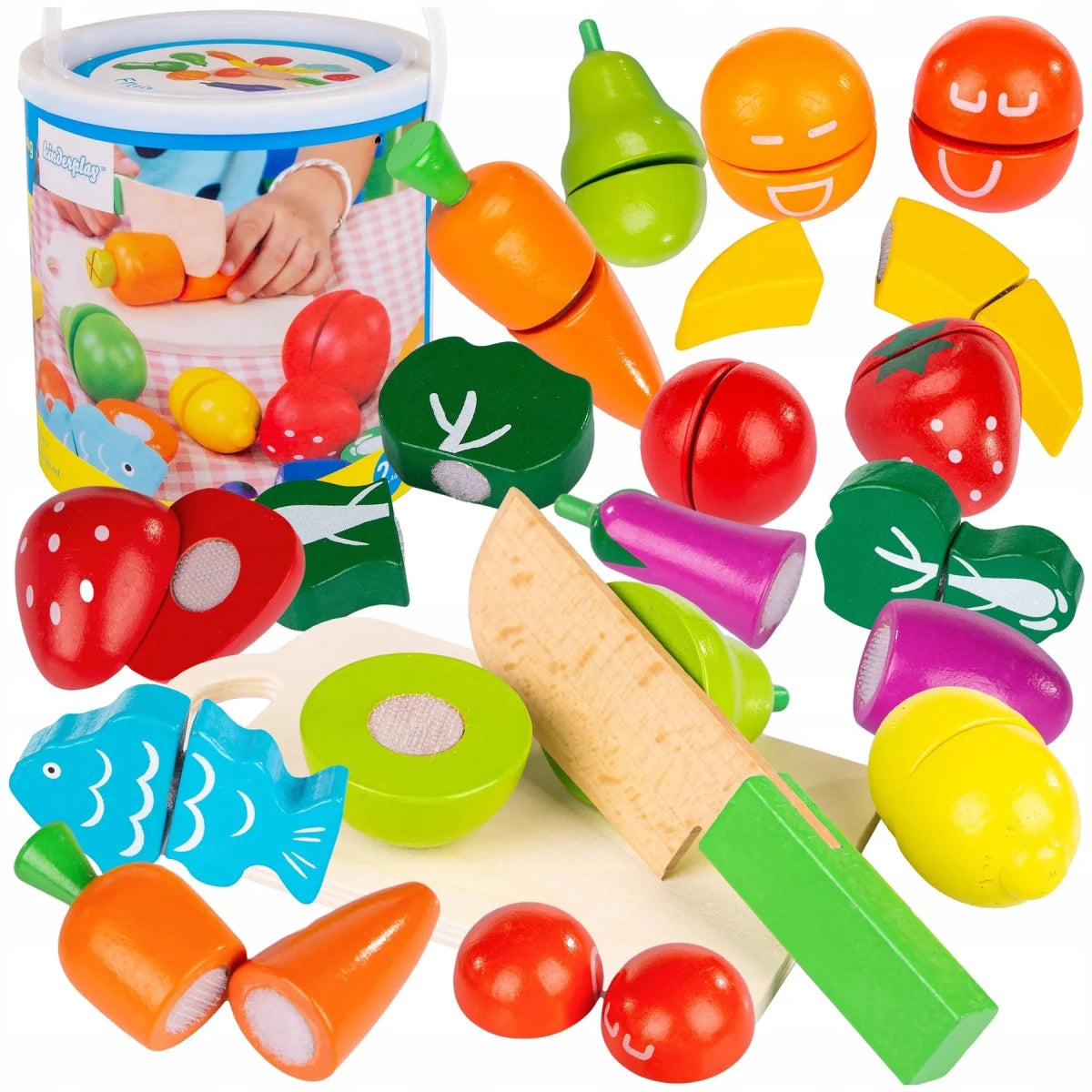 WOODEN FRUIT AND VEGETABLES TO BE DECISED ON THE RIVEN KINDERPLAY - jouetsbebe.com