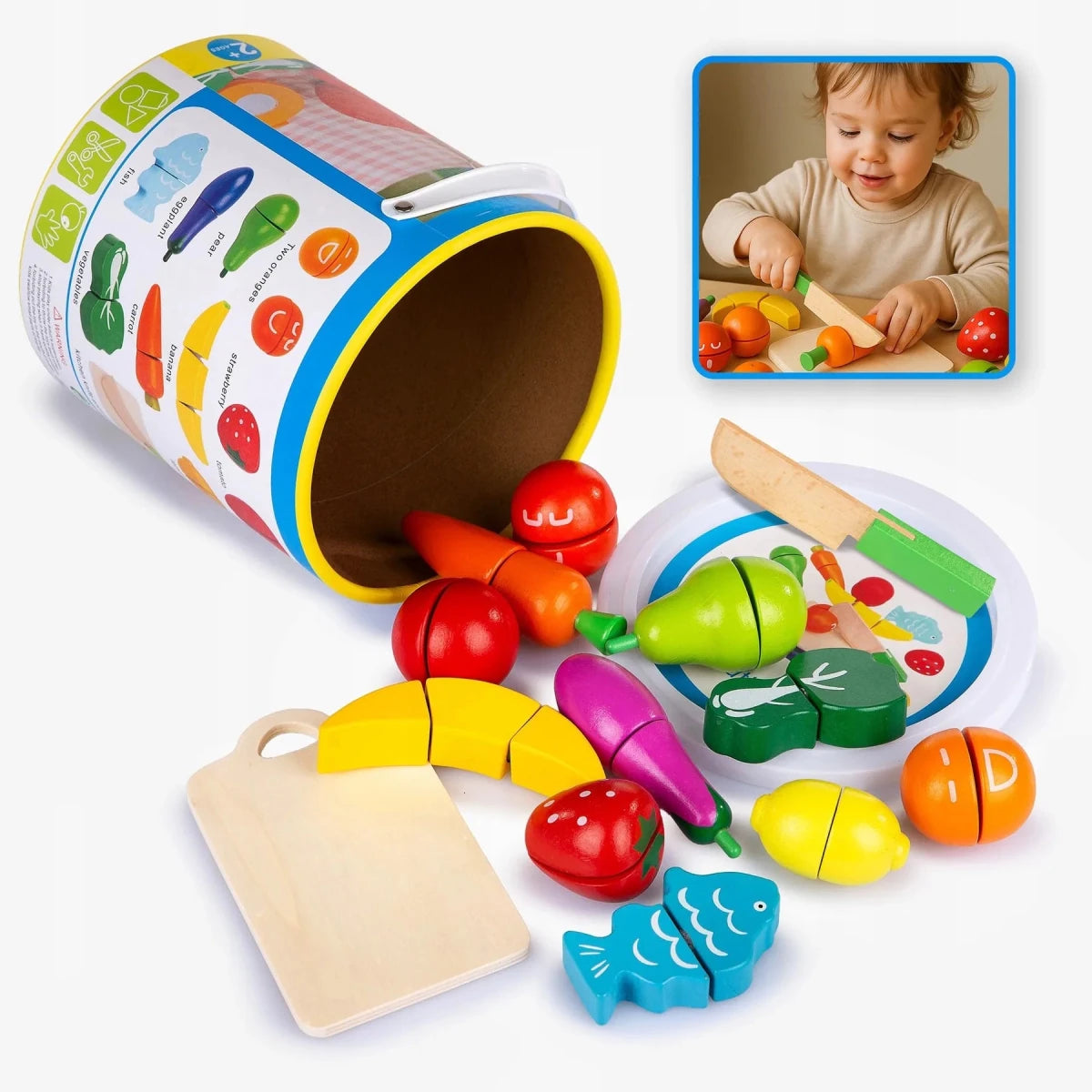 WOODEN FRUIT AND VEGETABLES TO BE DECISED ON THE RIVEN KINDERPLAY - jouetsbebe.com