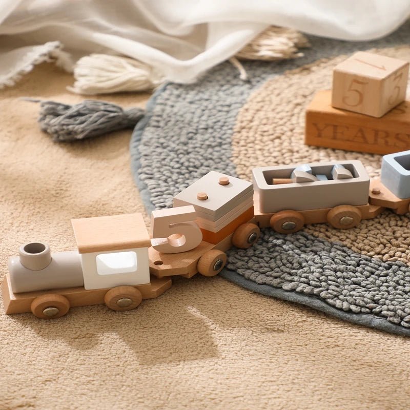 Wooden Train Birthday Toy Montessori Toys Baby Educational Toys Wooden Trolley Baby Learning Toys Number Of Wood Baby's Toys - jouetsbebe.com