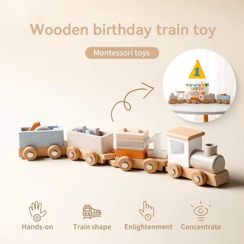 Wooden Train Birthday Toy Montessori Toys Baby Educational Toys Wooden Trolley Baby Learning Toys Number Of Wood Baby's Toys - jouetsbebe.com